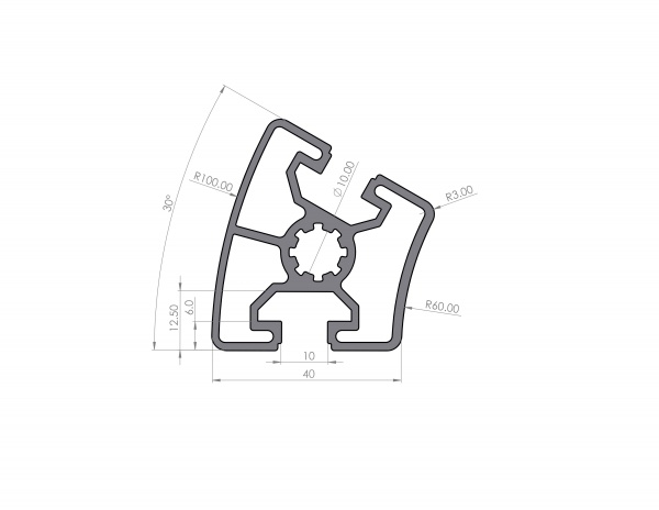 Aluminium profile R40-30° Groove 10 B-type